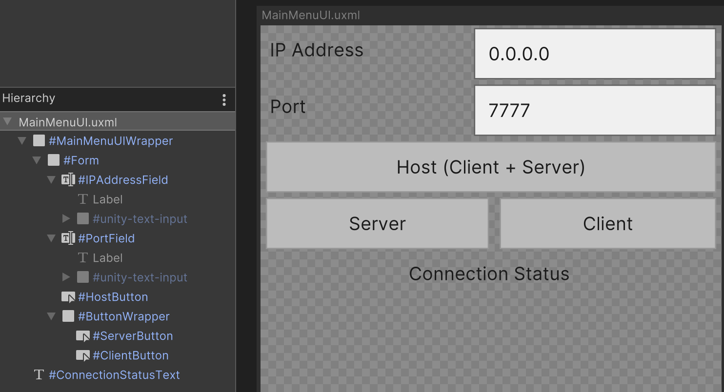 MainMenuUI in UI Builder